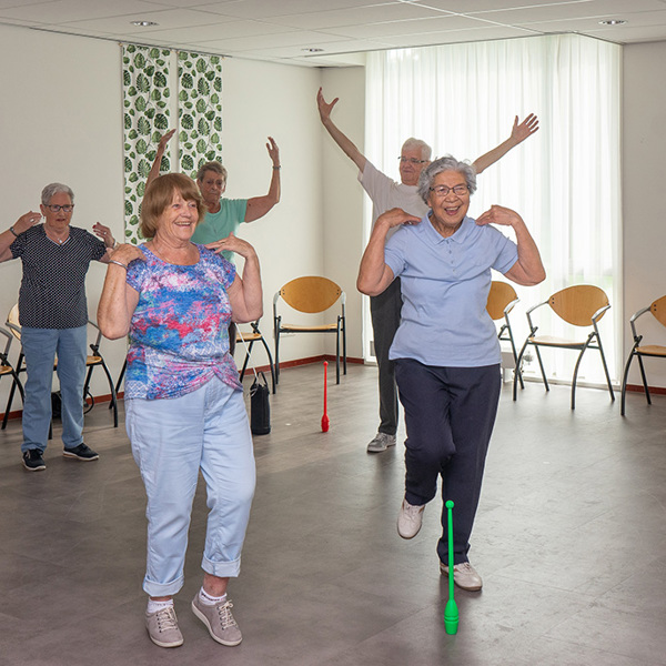 Afbeelding van een groep senioren die aan het bewegen zijn